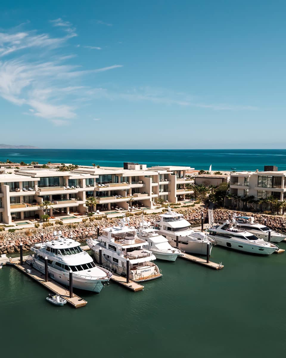 Marina featuring five private yachts