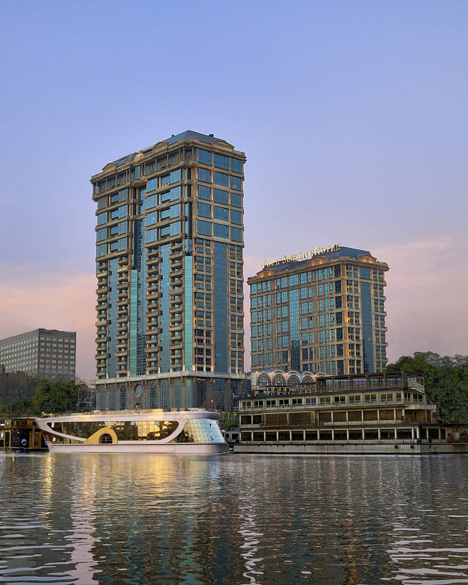 Cairo at the First Residence exterior illuminated at sunset